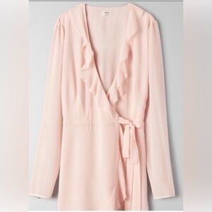 WILFRED - Louise Elegant Blush Pink Chiffon Ruffle Wrap Dress